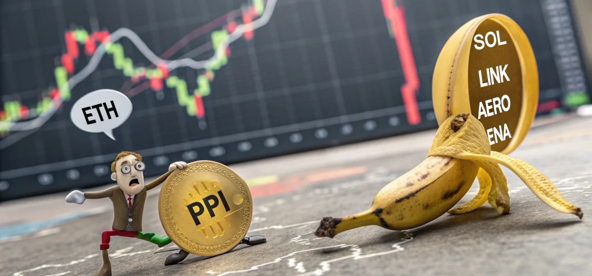 Падение биткойна после публикации данных PPI и прогнозы для ETH,SOL,LINK,AERO и ENA